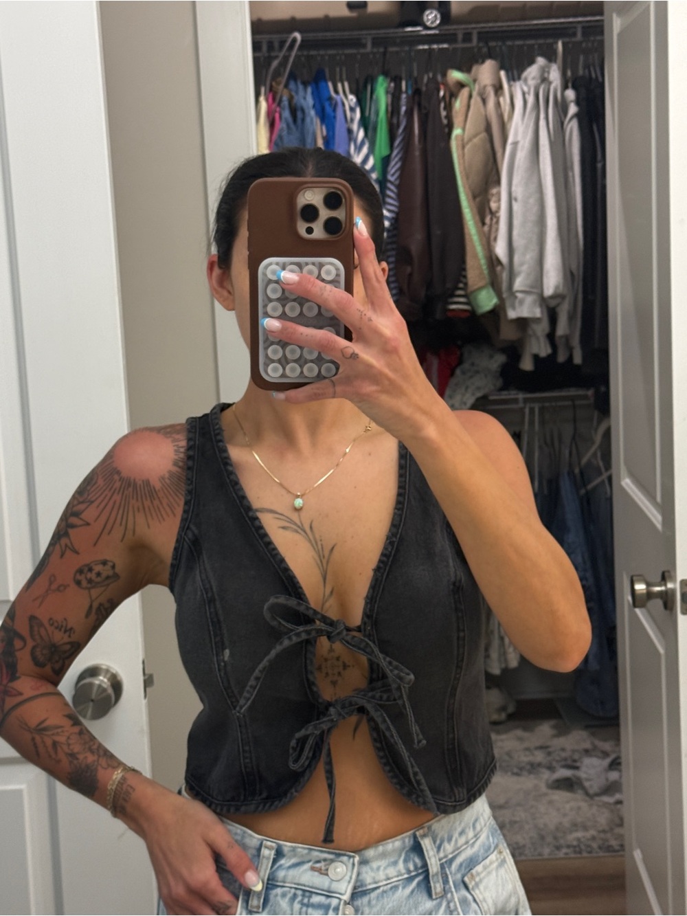 wild fable Washed Black Tie-Front Sleeveless Crop Top